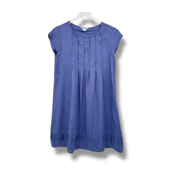 Sundance Viv Day 100% linen dress XS pintuck pleated shift midi periwinkle blue - Picture 2 of 8